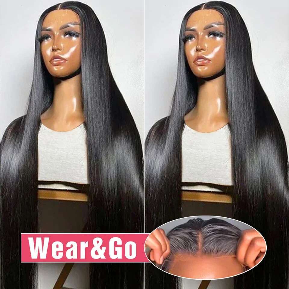 x Glueless Straight Lace Front Human Hair Wig Ready To Wear Closure PrePlucked Transparent Wigs For Women s