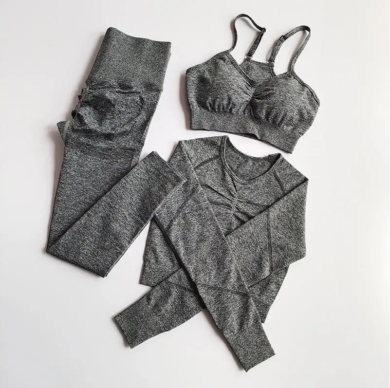 Yoga Set Sport Suit Long Sleeve Crop Top High Waist Leggings Seamless Gym Tracksuit Fitness Workout Clothes Women Sportswear 241010