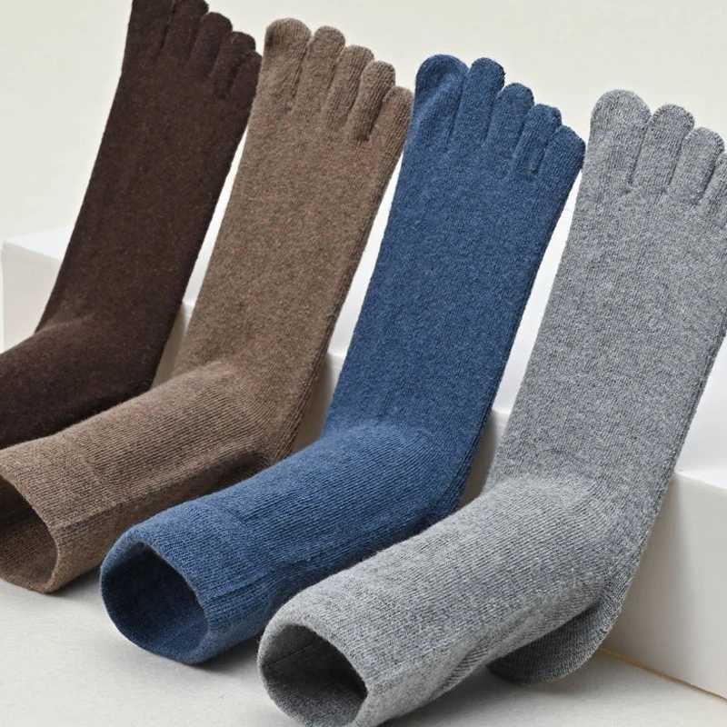 5 Pairs Wool Toe Short Socks Winter Man Solid Soft Elastic Endurable Business Sweat-Absorbing Thick Thermal Warm 5 Finger SocksXJ241019