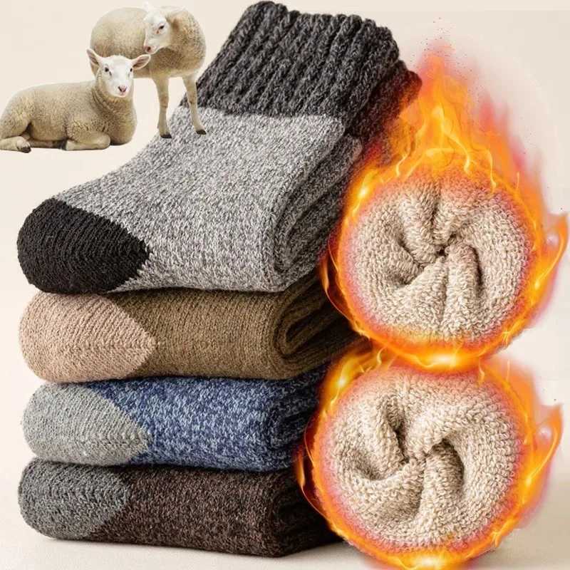5Pairs/Mens Winter Wool Socks Super Thick Heart Socks Towel Bottom Fashion Patchwork Color Warm Snow High Quality Midtube SocksXJ241019