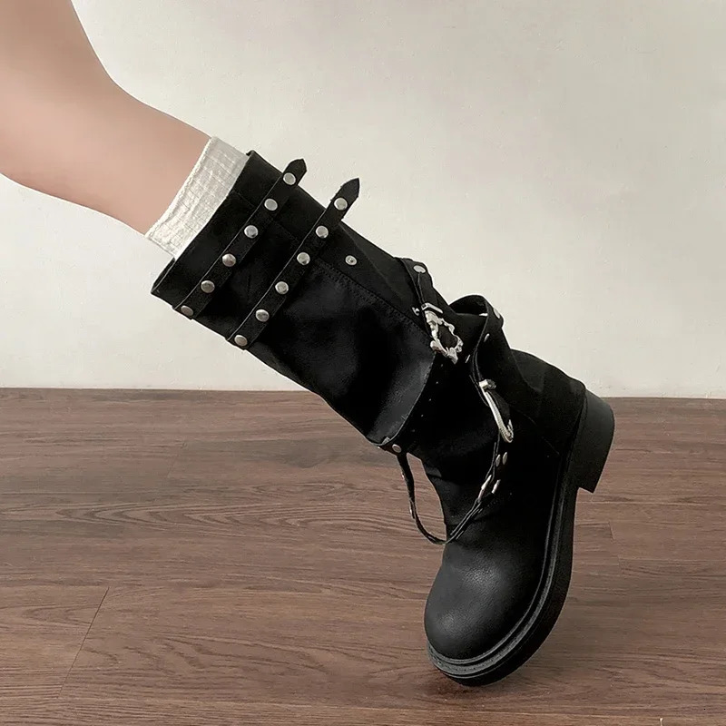 er Rivet Womens Trouser Leg High Boots Fashion Punk Style Shoes Autumn Thick Boots Womens Knight Boots 241018