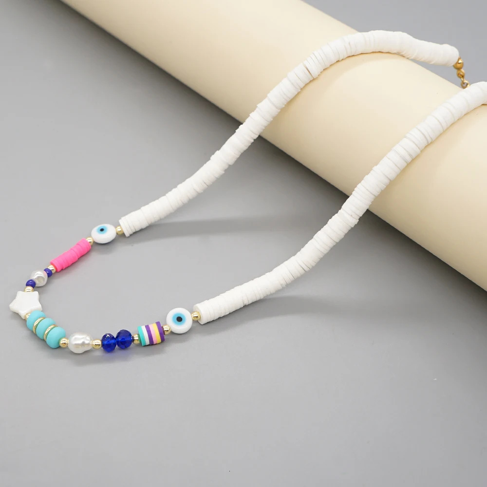 Go2BoHo Wholesale Womens Fashion Jewelry White Polymer Clay Shell Star Acrylic Pearl Necklace Gold Necklace Chain 241018