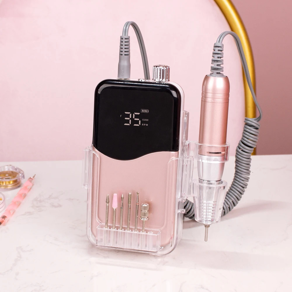 Light Rose Gold 35000 RPM portable electric nail drill nail file nail drill cordless polishing machine 241007