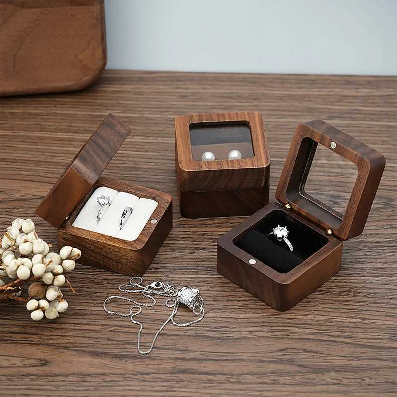 Jewelry Box Walnut Solid Wood Wedding Ring Box Small Jewelry Storage Table Top for Wedding Diamond Rings W241019