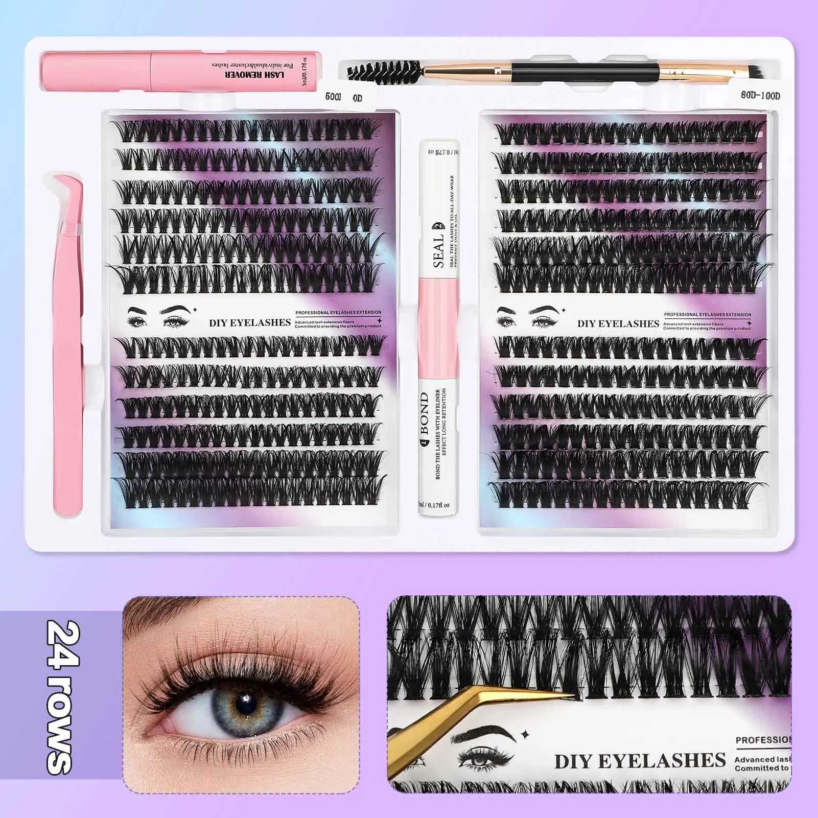 80D+100D Clusters lash extenstions 468pcs fluffy Curl Wispy False Eyelash bond and seal kit Individual Eyelash Extensions MakeupXJ241019