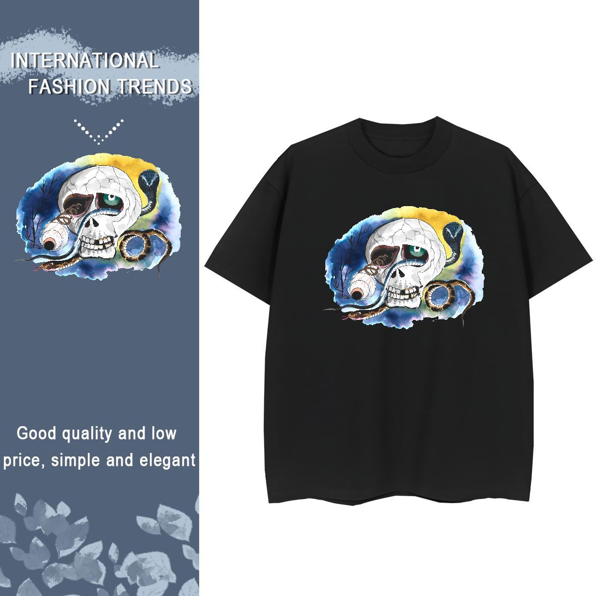 Fashion Casual Woman T Shirts 100% Cotton 230g Crew Neck Breathable Outdoor skull Tshirt for Man Woman Loose Custom Printed Top Shirts