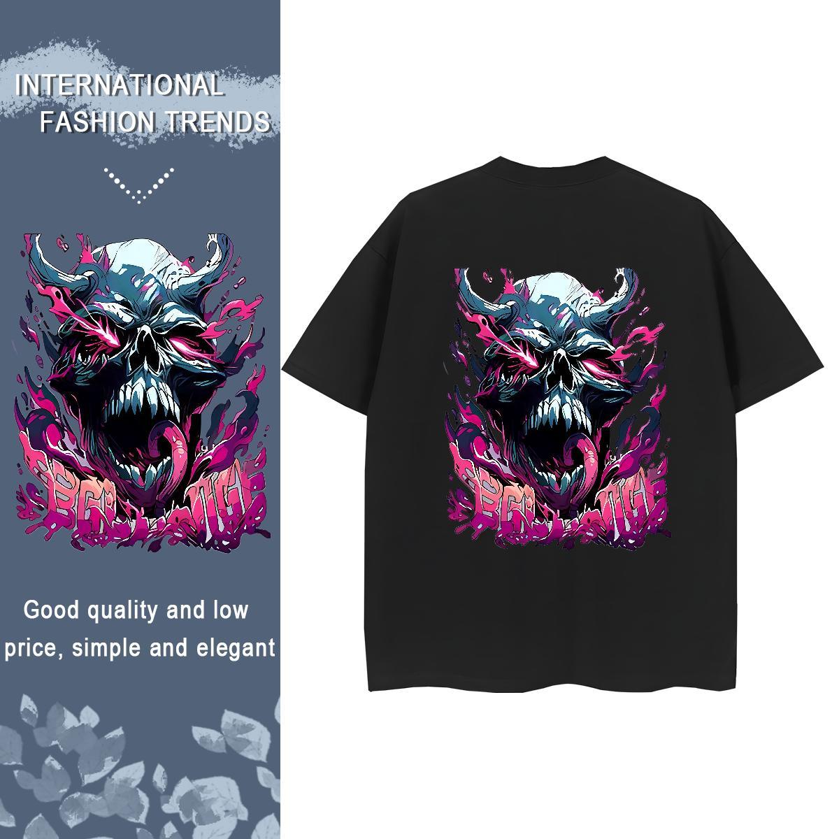 Classic Woman T Shirts 230g Pure Cotton O Neck Short Sleeves High Street Hip Hop skull Womens Tshirts Brand Anime Oversized Clothings