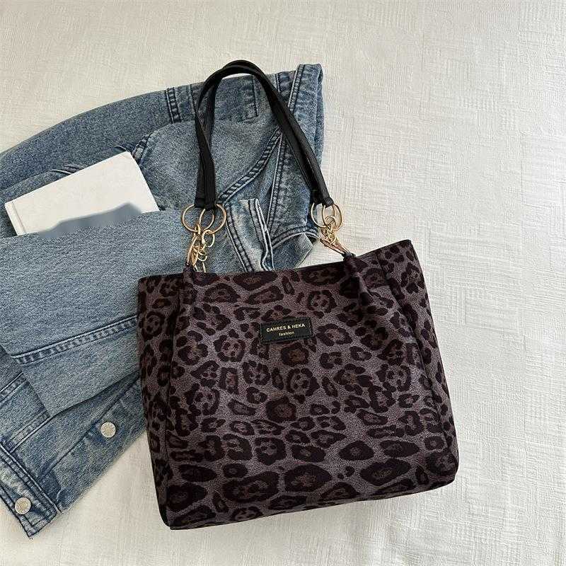 CMM Leisure Commuting Large Capacity Bag for Women Autumn New Item Suede Leopard Print Shoulder Bag Hand Held Tote Bag