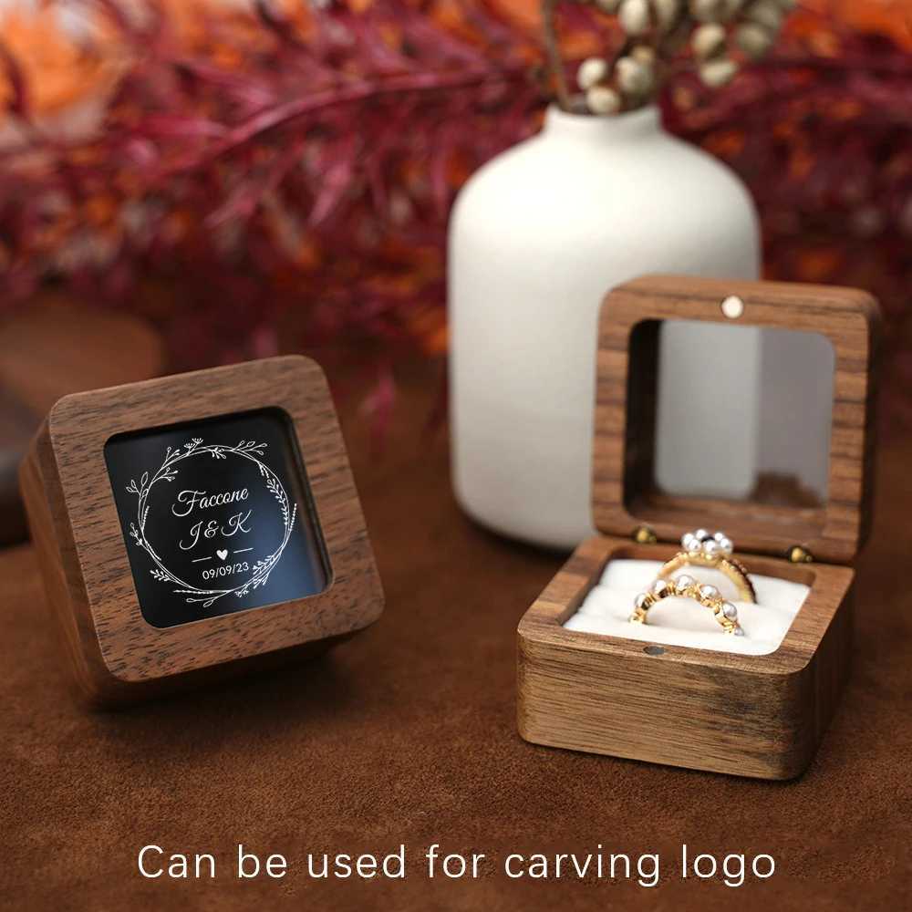 Luxury white walnut ring box with flip acrylic cover engagement and wedding anniversary gift classic square jewelry box W241019