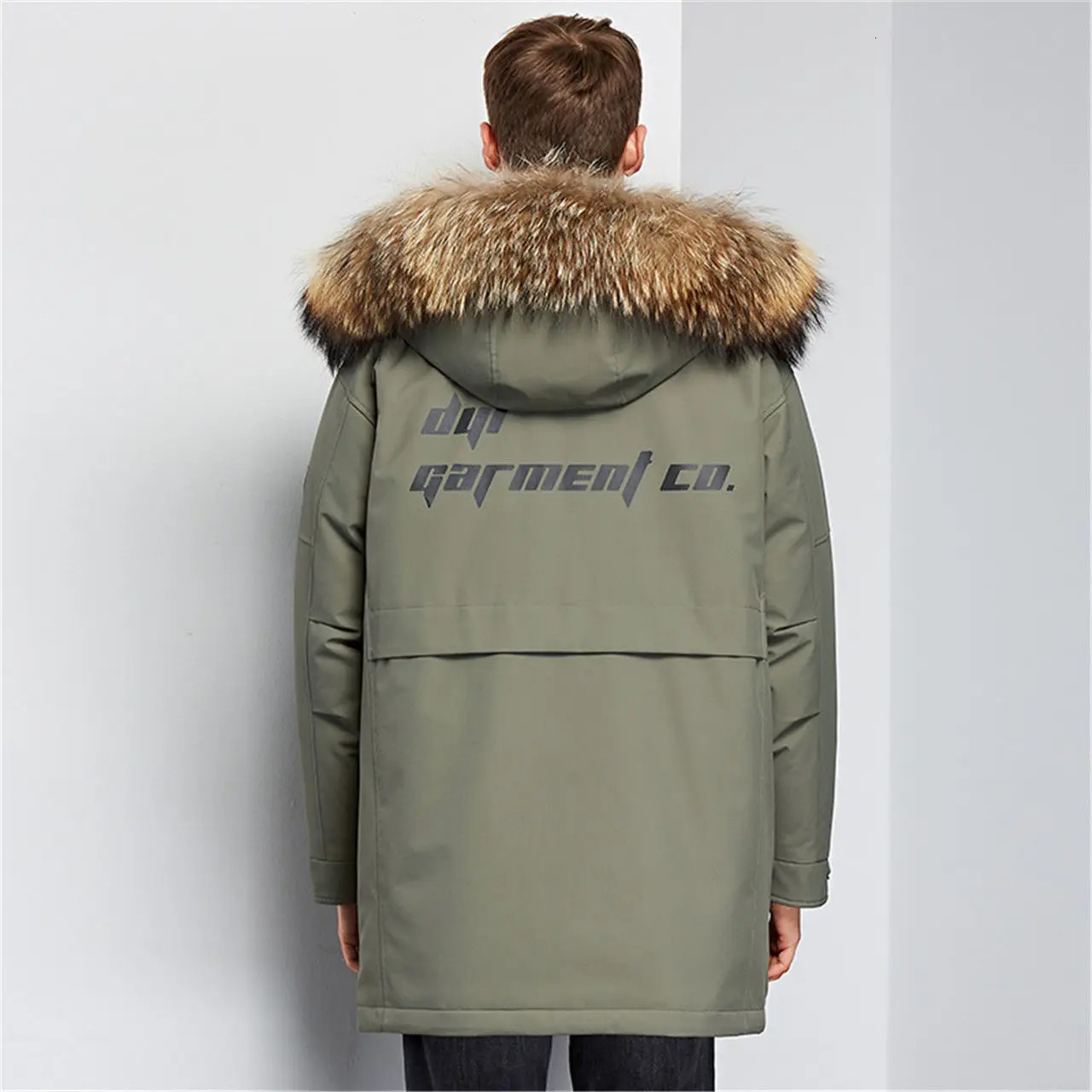 Winter Boutique Fashion Thickened Warm Mens Casual Hooded Fur Collar Down Jacket High end Mens Down Jacket ArmyGreen 241018