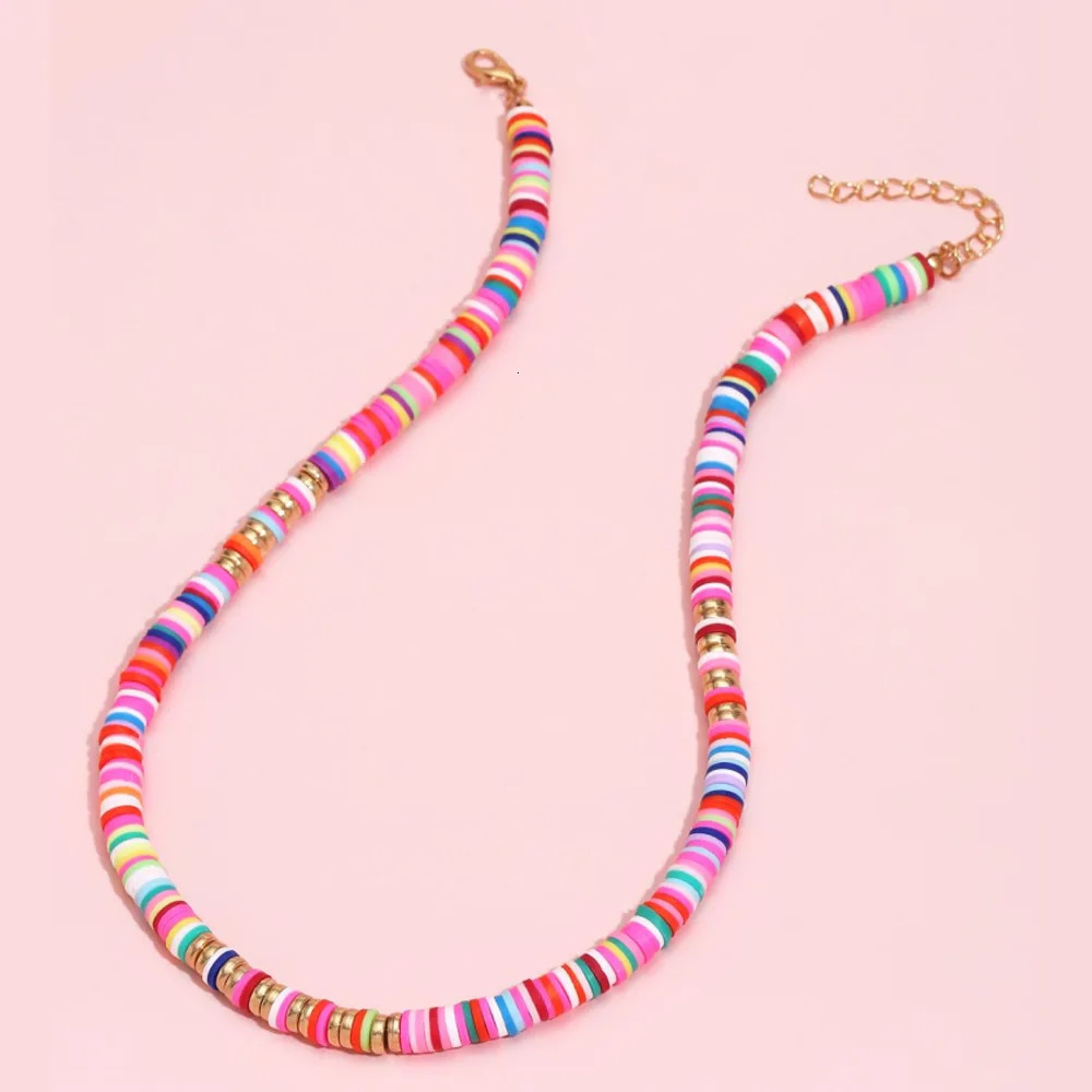 Bohemian polymer clay necklace soft ceramic necklace colorful surfing bead necklace handmade womens jewelry gift 241018