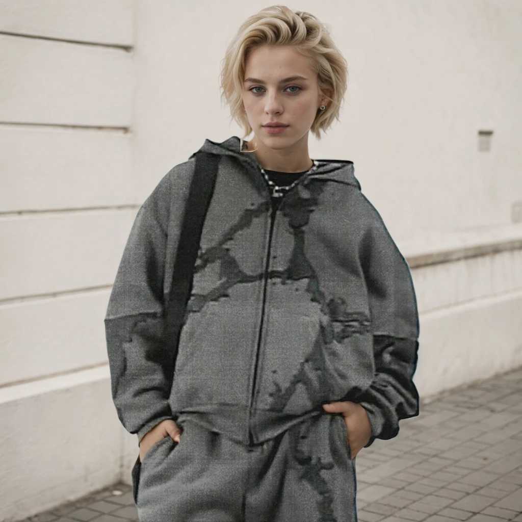 Women's Two Piece Pants European and American fashion brand Strt printed hoodie Cardigan Y2K casual hip-hop zipper jacket mens and womens top Y24