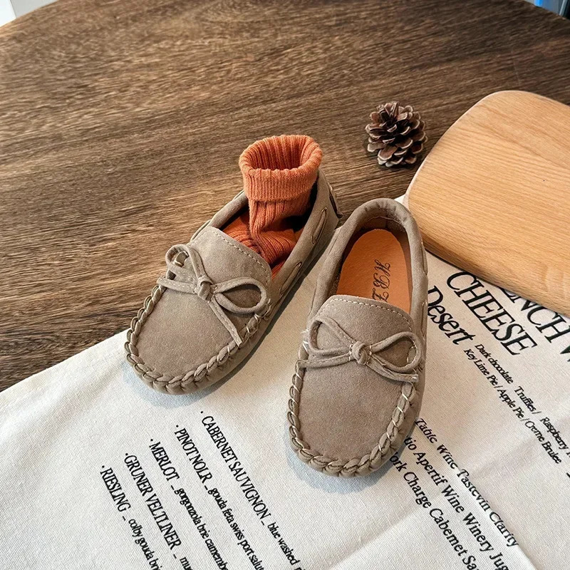 Children Casual Flats 2024 Fabric Moccasin with Simple Bow Girls Minimalist Style Princess Shoes Anti Slip Wearresistant y241018