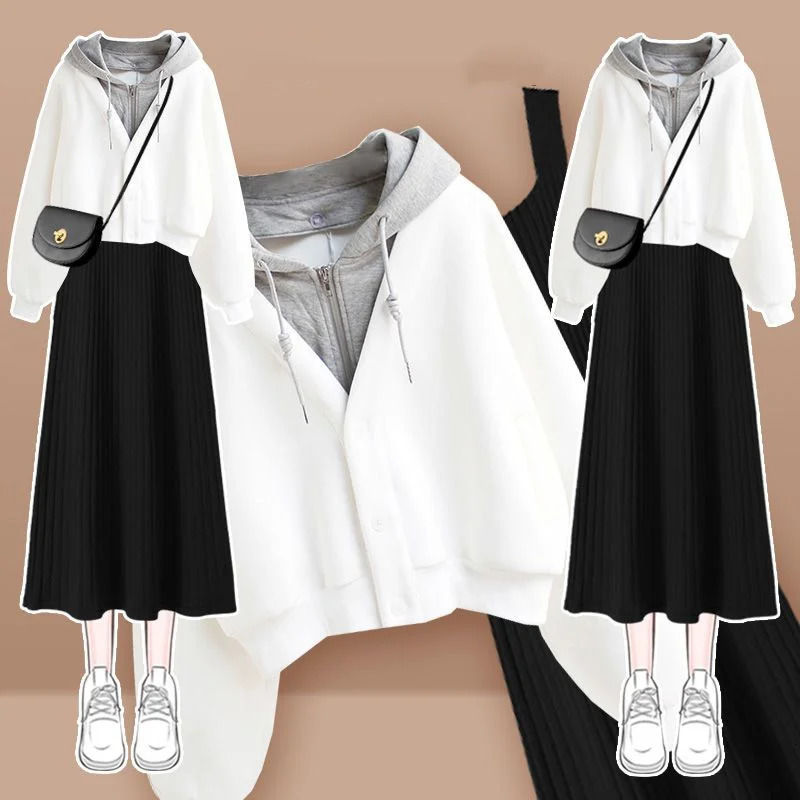 Womens Dress Spring and Autumn Single/Set Korean Fashion Casual Hoodie Knitted Dress Casual Jacket Two Piece Set 241018