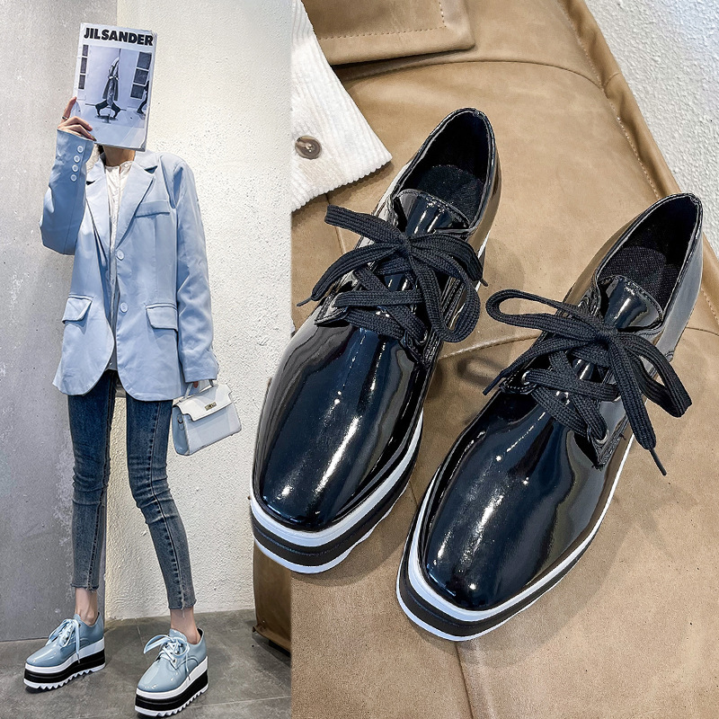 Large size women's shoes 2024 Spring and Autumn new round toe lace up sponge cake thick sole single shoe for women