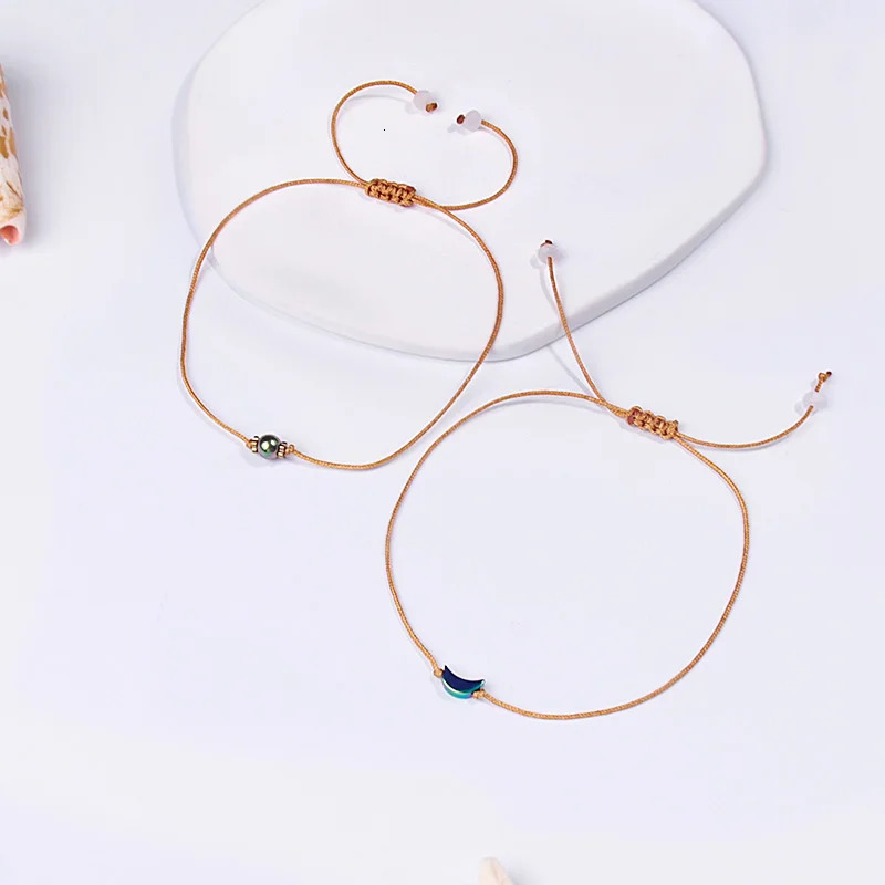 Creative Fashionable Moon Bracelet Natural Black Gallstone Woven Telescope Bracelet Couples Friend Leisure Travel Bracelet 241018