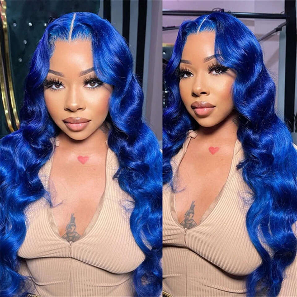 Transparent Blue Colored Body Wave 13x4 Lace Front Wig Brazilian 100% Human Hair Wigs For Women