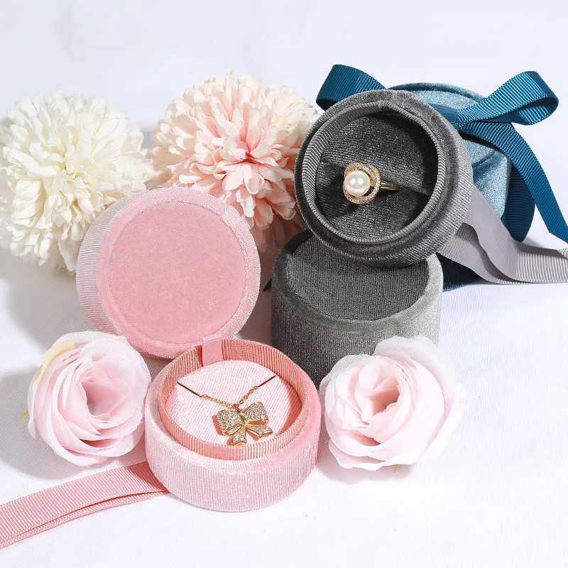 Velvet circular ribbon jewelry box ring necklace earring jewelry storage box for proposed wedding jewelry packaging display W241019