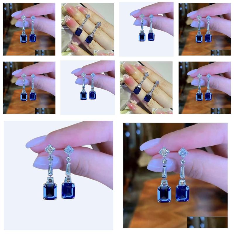 Sterg Sier Sapphire Blue Drop Chandelier Earrings for Women 4