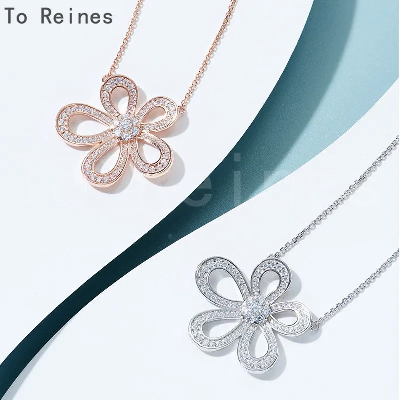 To Reines Fashion Creative Flower Pendant Necklace Women S925 Silver Five Leaf Flower Birthday Party Jewelry Necklace 241018