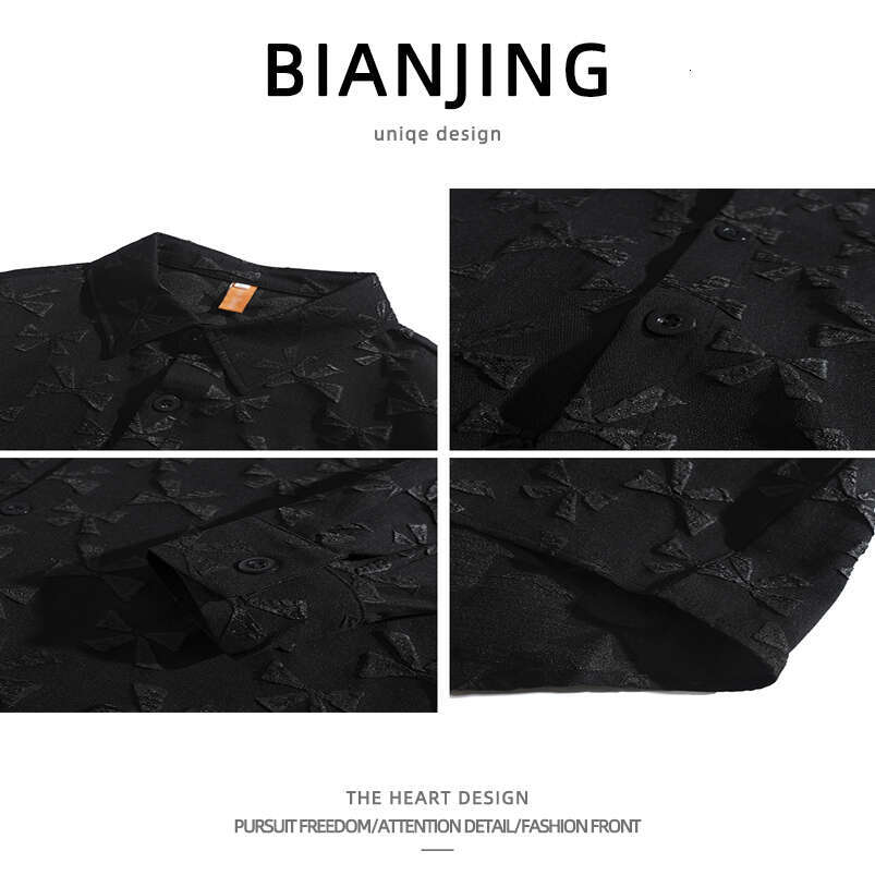 shanshi Men's shirts Trendy with butterfly knot texture design long sleeved men loose fitting versatile handsome solid color shirt for spring and