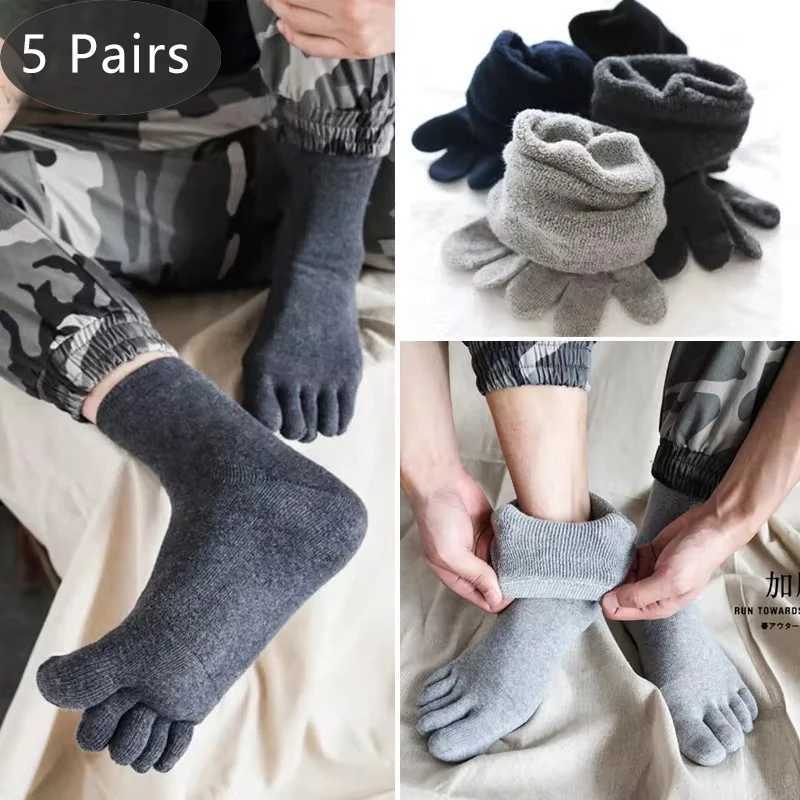 5 Pairs Winter Mans Terry Socks With ToesCotton Solid Thermal Thick Warm Soft Elastic Five Finger Socks Floor Short SokkenXJ241019