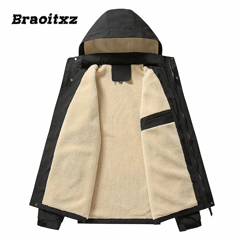 mens autumn and winter outdoor leisure windproof cargo jacket for mens detachable hooded large-sized Sherpa cargo jacket for men 241007