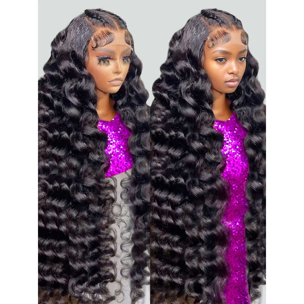 40Inch 250 Density Nature Water Curly 13x4 13x6 HD Loose Deep Wave Lace Frontal Human Hair Wigs For Women