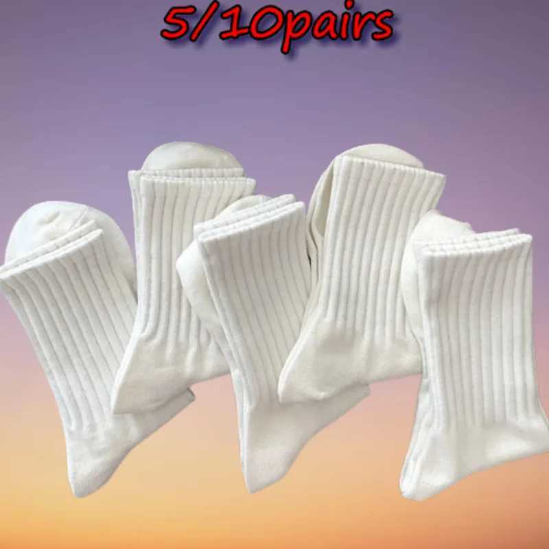 5/10 Pairs Fashion Black White High Quality Socks Sport Autumn Winter Male Breathable Solid Color Long Middle High Tube SocksXJ241019