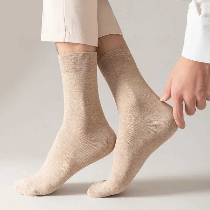 High Quality Men Spring Socks Combed Cotton Business Mid Tube Dress 3Pairs/set Long Sock Thick Casual Solid Color WinterXJ241019
