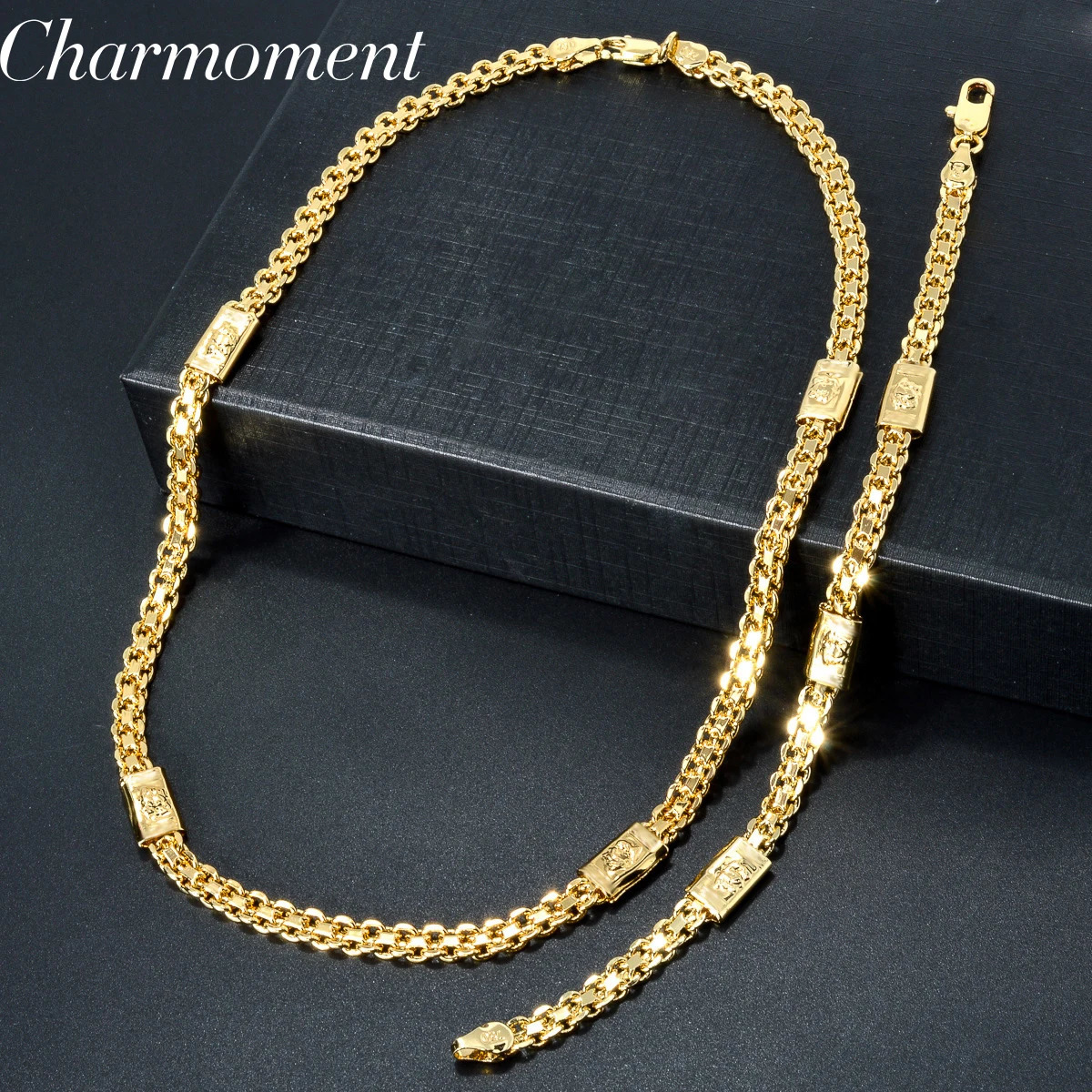 Luxury 18k gold 7mm chain mens bracelet necklace jewelry set fashion party Christmas gift jewelry accessories 241018
