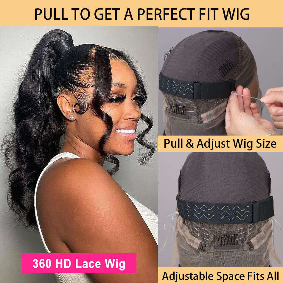 Drawstring Lace Invisi Front Wigs Human Hair Pre Plucked Body Wave HD Transparent Full Frontal Brazilian al