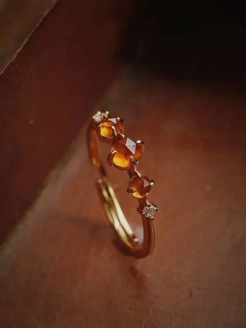 Magic Sun Amber Ring Dainty Orange Garnet Rings Japanese Gemstone Jewelry Boho Adjustable Gift for Her 241010