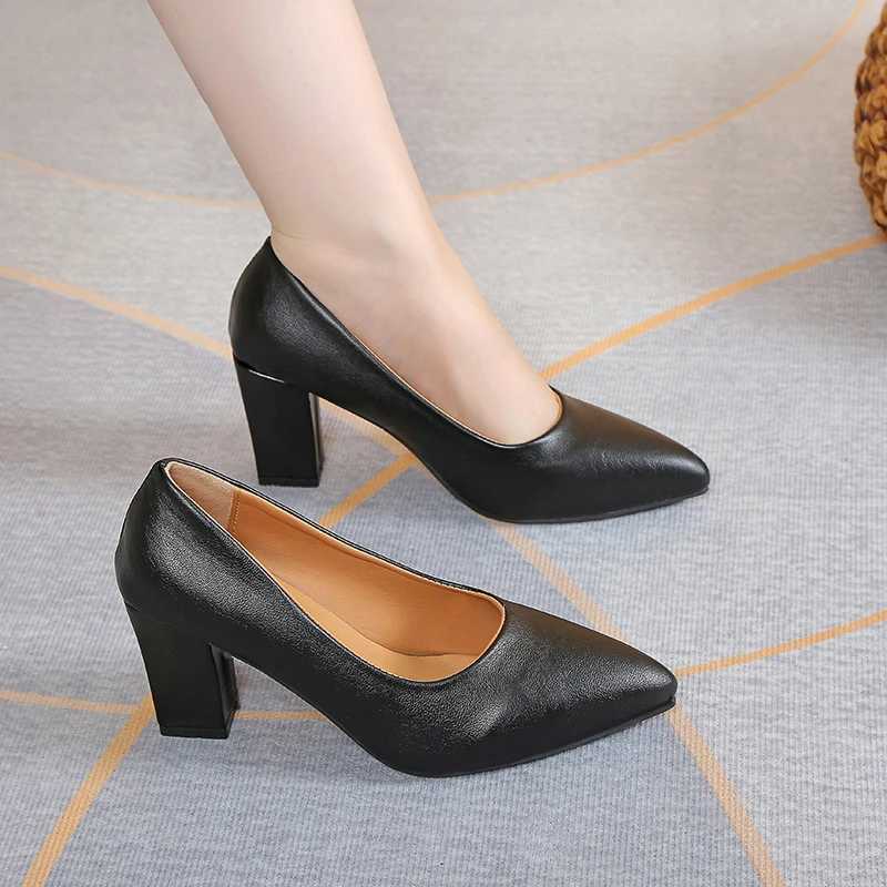 7.5cm Plus size 35-40 basic pump toe high-heeled boat shoes womens dress shoes light white wedding shoes black Y241019