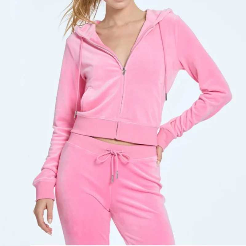 Womens Two Piece Pants JC Lovers brand casual womens suit spring and autumn outdoor velvet womens track and field uniform with collar jogging sportswe