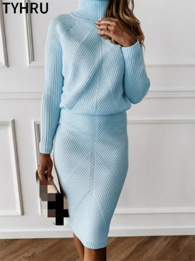 TYHUR autumn womens knitted clothing turtle neck solid color pullover sweaterultra-thin leather two-piece set 241018