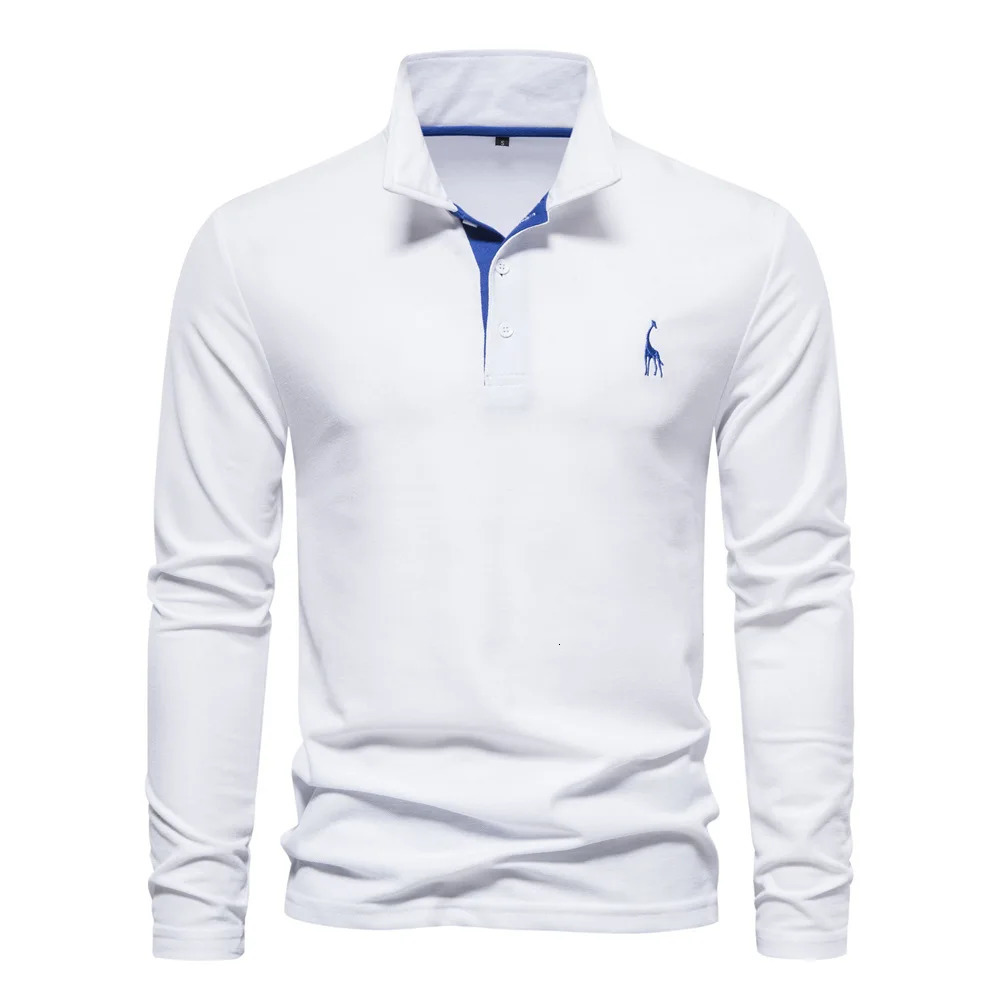 mens polo T-shirt embroidered solid color long sleeved golf polo shirt mens spring social business polo top 241018
