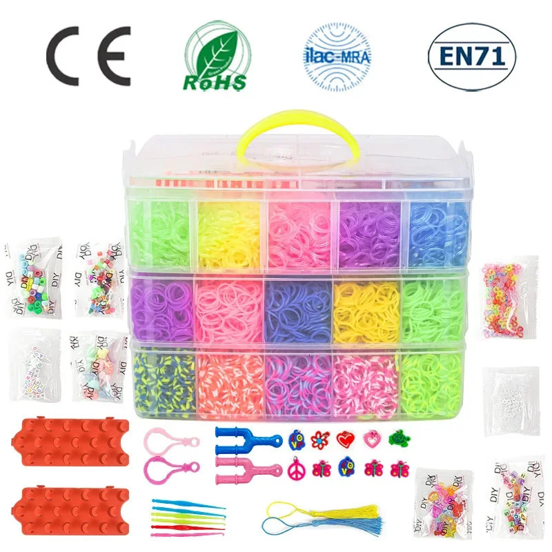15000 Rainbow Luminous Rubber Band Set Suitable for Childrens Puzzle DIY Hand Woven Rubber Band Luminous Bracelet Weaving Machine 241018