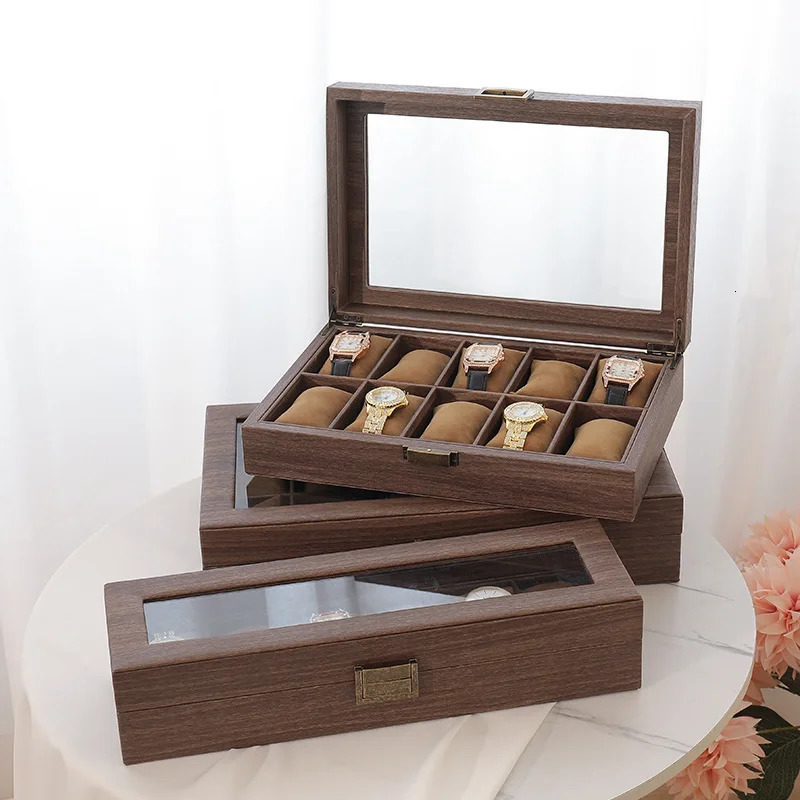 DELESYS Retro Imitation Wood Grain Leather Watch Box Creative Gift Box for Watches and Glasses Earphones Storage Box 241018