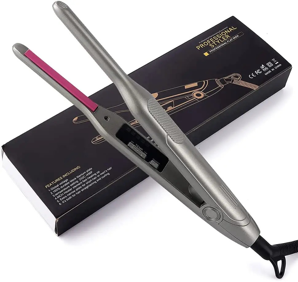 pencil flat iron with adjustable temperature small flat iron mini straightener suitable for mens Pixie short hair beard/bangs/edges 241018