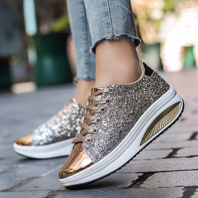 Women's Swinging Shoes Shiny Large 41 Glitter Mirror Women's Shoes Sports Thick Bottom Fashion Single Shoes
