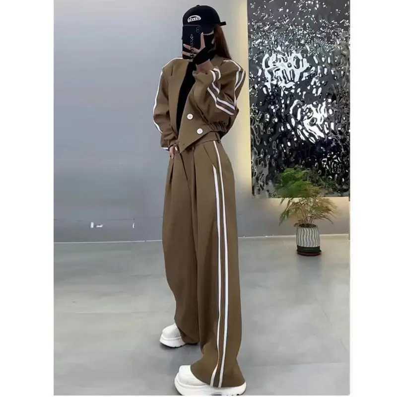 Women's Two Piece Pants Womens casual suit 2024 autumn/winter new thick coat high waist ultra-thin wide leg pants two-piece set Y241019RKQV