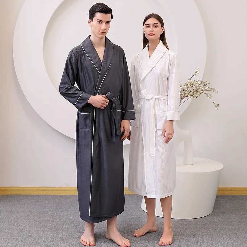 FZSLCYIYI Mens Waffle Hotel Bathrobe Spa Robe Water Absorbing Nightgown Japanese-Style Kimono Shawl Collar robe Night Gown 5XLXJ241018
