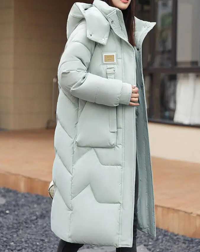 New Winter Fashion Long Sleeve Stand Up Collar Zipper Solid Color Slim Fit Thick Long Version Detachable Hooded Down Jacket ForX241019