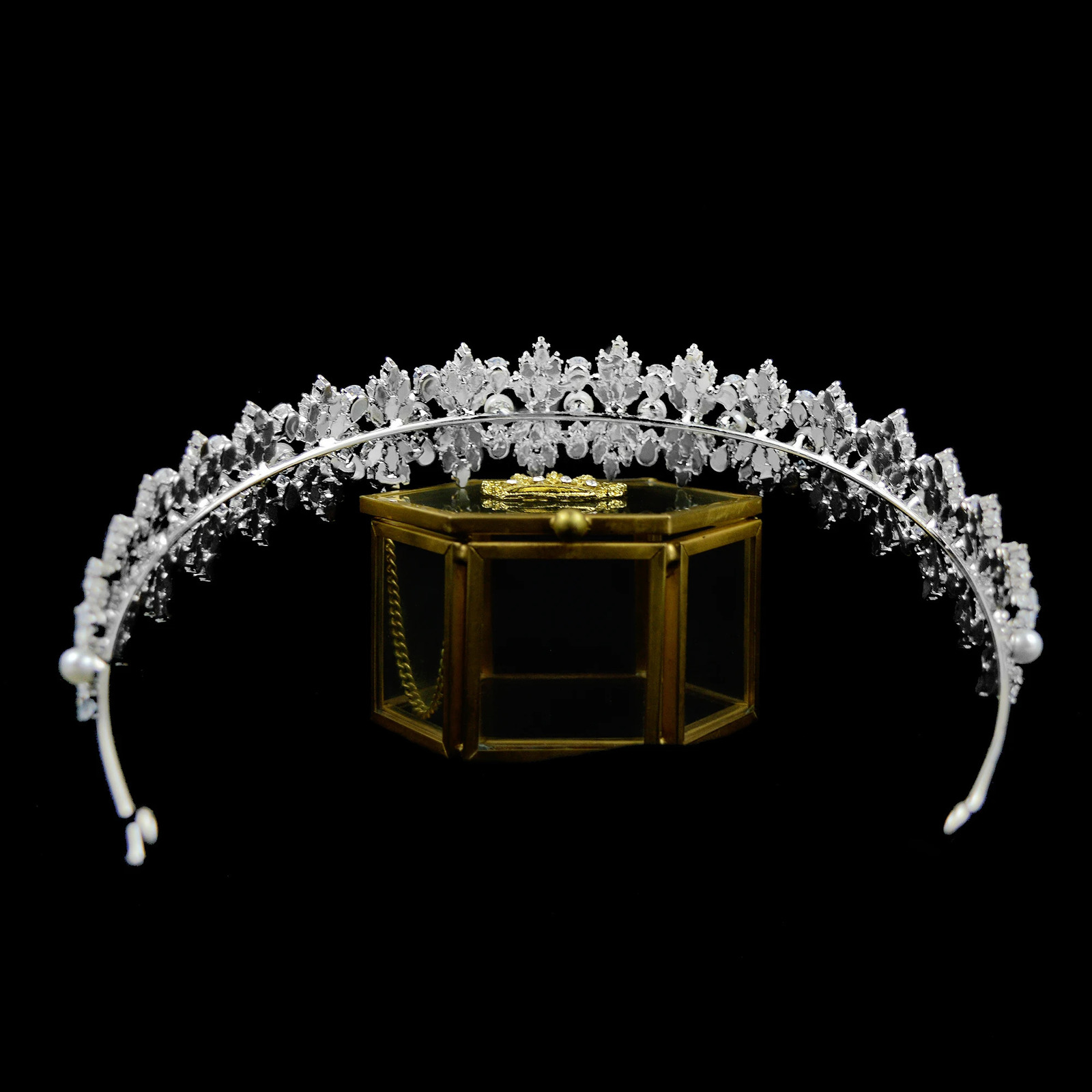 5A Zirconia Bridal Headband Wedding Hair Jewelry Accessories CZ Pearl Princess Bridal Headpiece Ball Crown Headpiece 241018