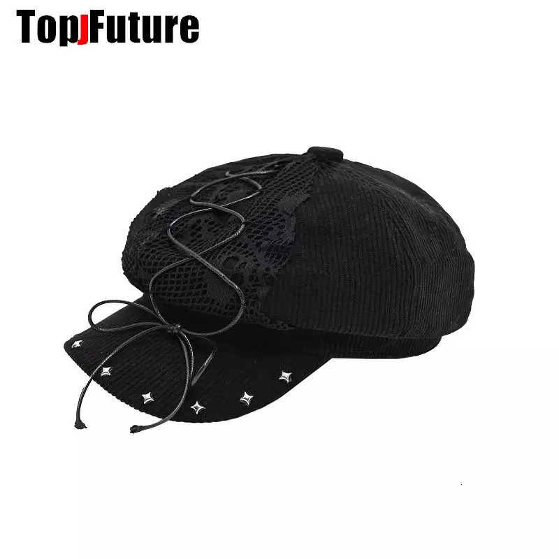 Harajuku Gothic Lolita Devil Beret Hat Steampunk Y2K Girls Metalpunk Sharp Nail Decorative Hat 241018