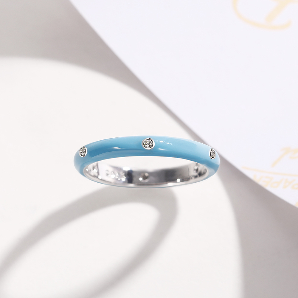 Ring enamel oil drop rainbow color single stone ring women's minimalist zircon ring candy color diamond ring exquisite gift