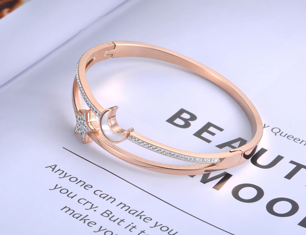 Lokaer Fashion Rhinestone and Shell Moon Star Bracelet Womens Stainless Steel Birthday Party Bracelet B19001 241018