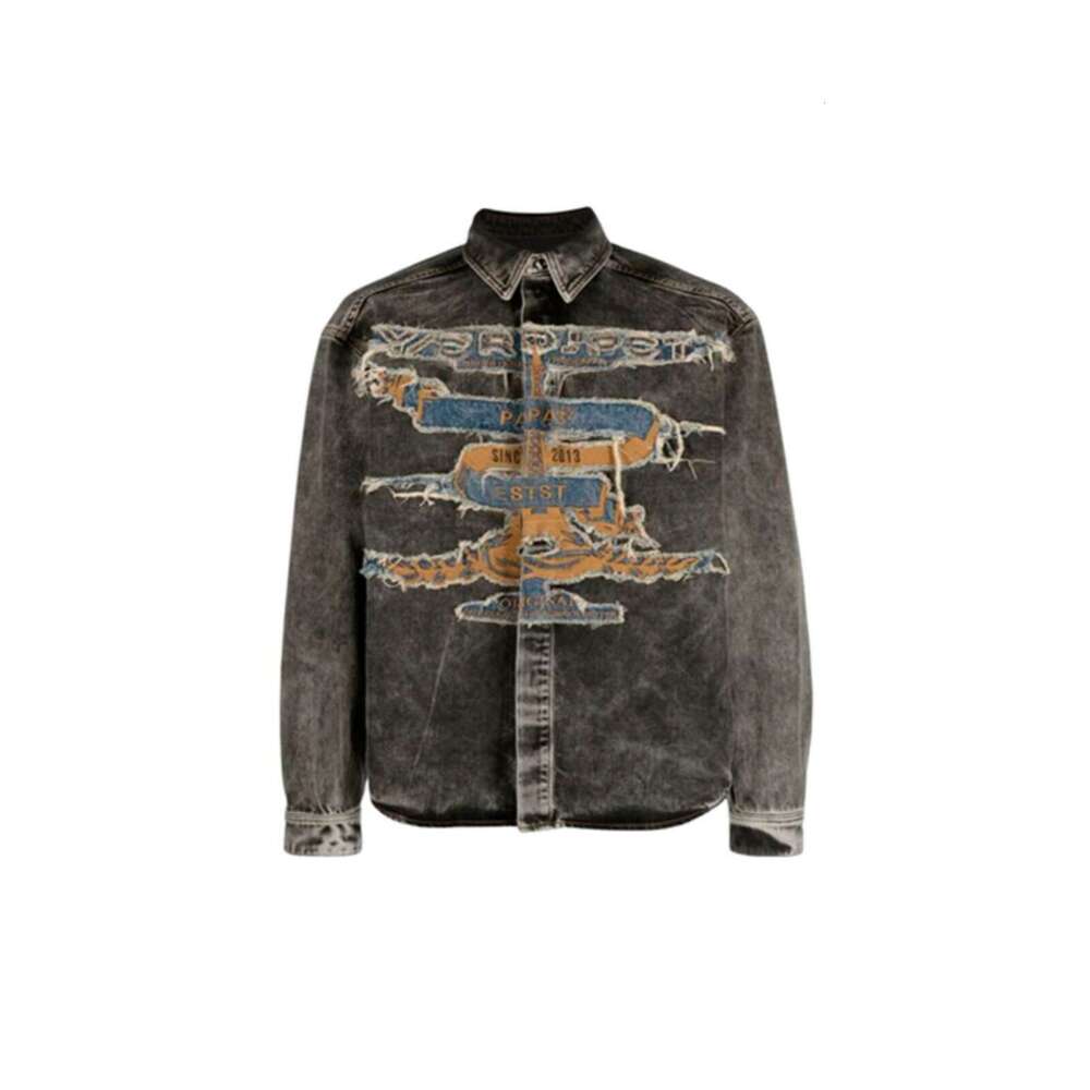 shanshi Men's shirts American style distressed patch cloth washed for men and women high street ruff handsome niche design sense casual jacket tr
