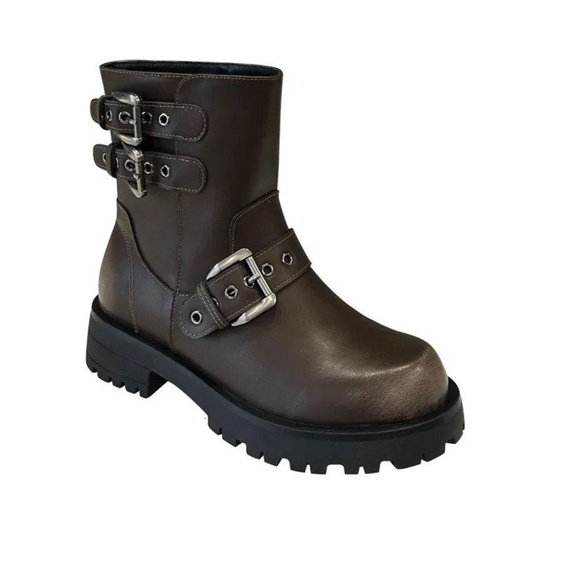 Retro womens western cowboy boots fashionable buckle shoes autumn thick boots womens knight mid calf boots 241018